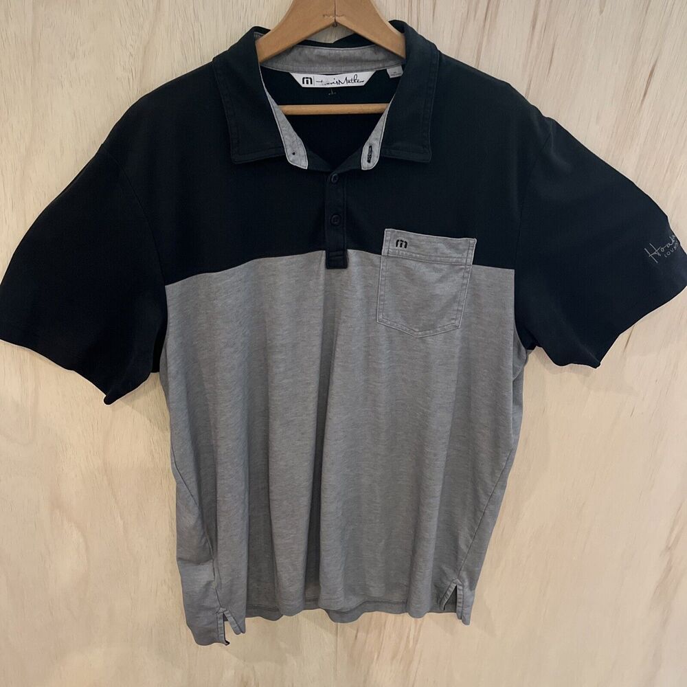 Travis Mathew Mens Polo Golf Shirt Top Size XL Gray Black Pocket Stretch